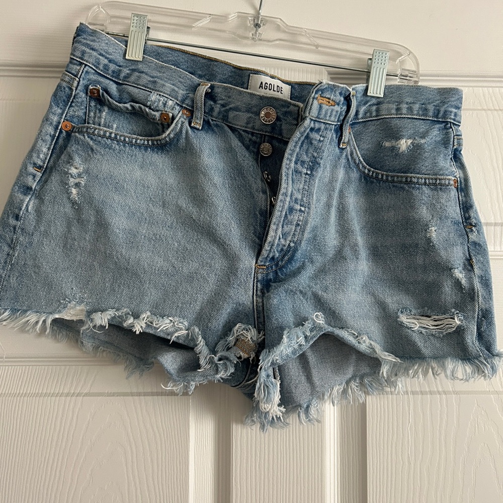 AGOLDE Distressed Blue Denim Shorts